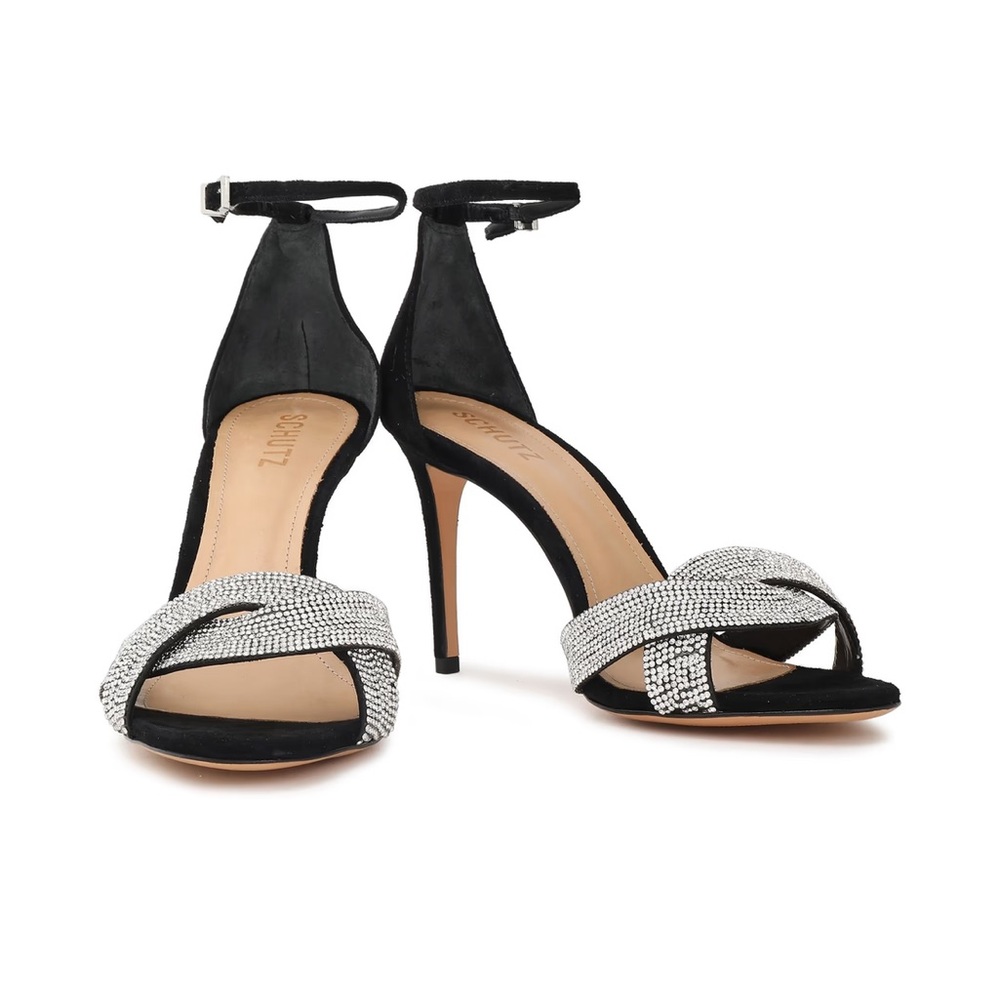 NEW SCHUTZ Jolita crystal-embellished suede sandals